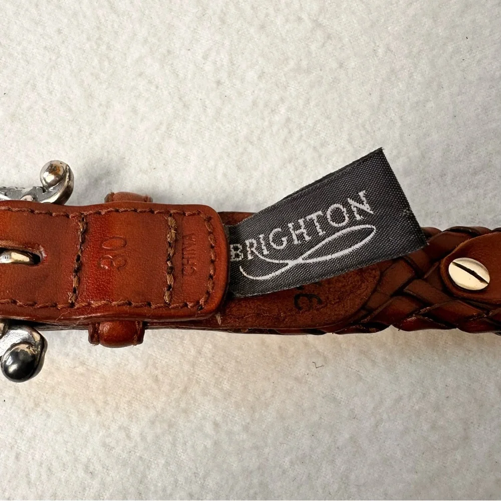 Braided Leather Western Belt  women Brown Brighton Leather Size M Vintage